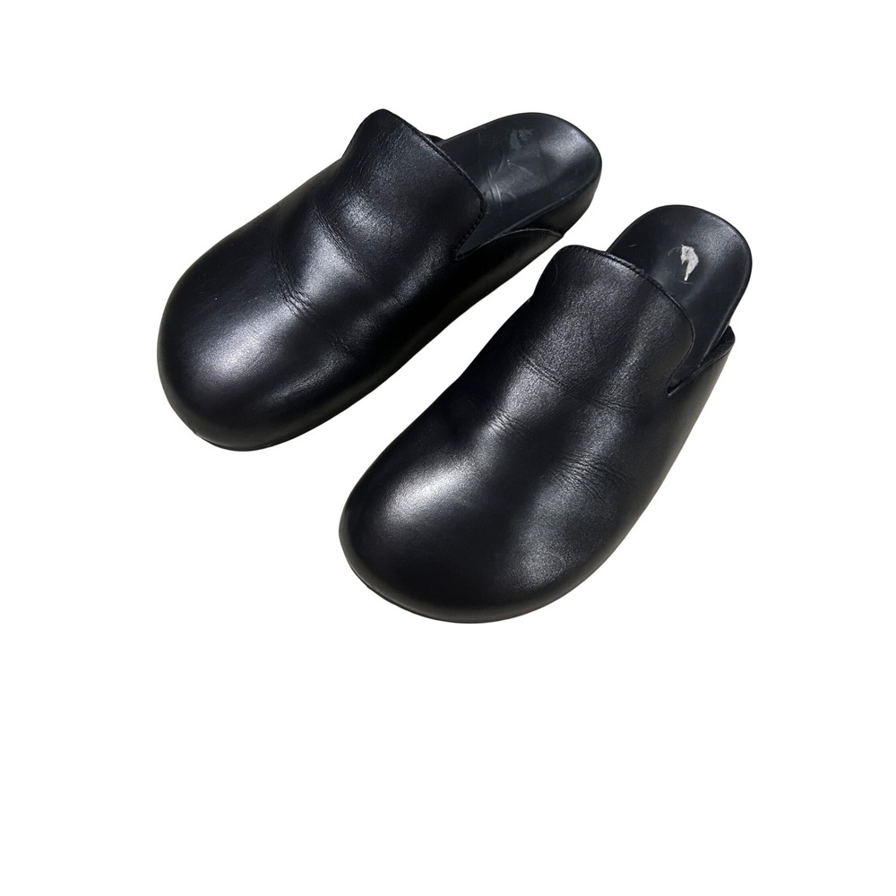 J.Crew Womens Pacific Sherpa Lined  Black Leather Slip On Clogs Mules Size 9